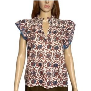 NWT House of Harlow Marble Rust Paisley Top with Flutter Sleeves